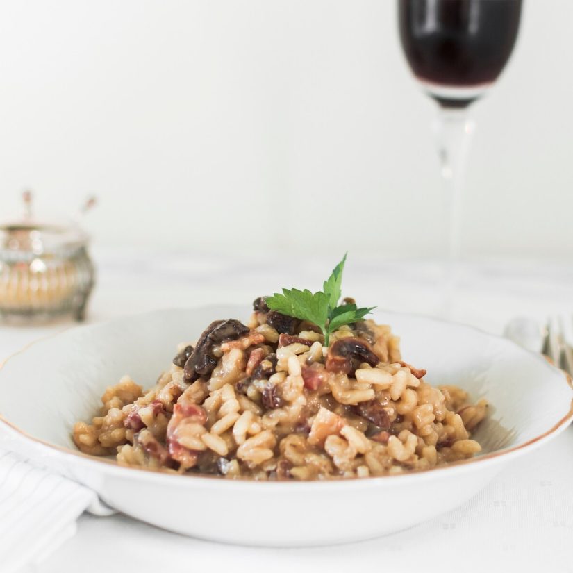 risotto de setas y jamón serrano